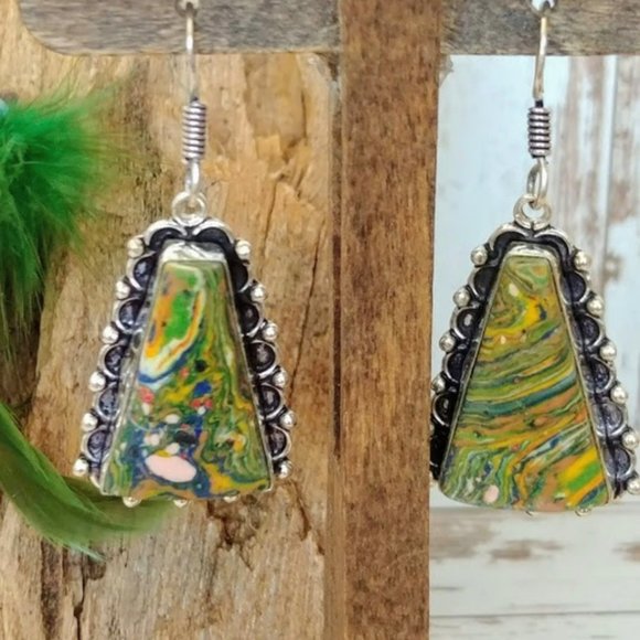 Artisan Rainbow Calsilica Earriings - Picture 3 of 3